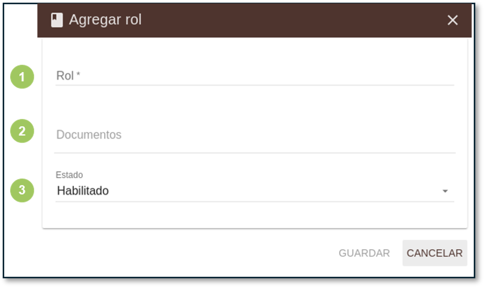 Formulario para agregar rol.