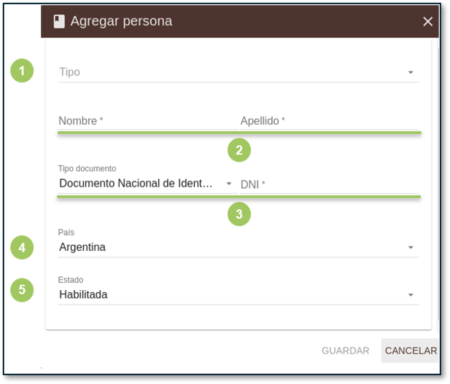 Formulario para agregar persona.