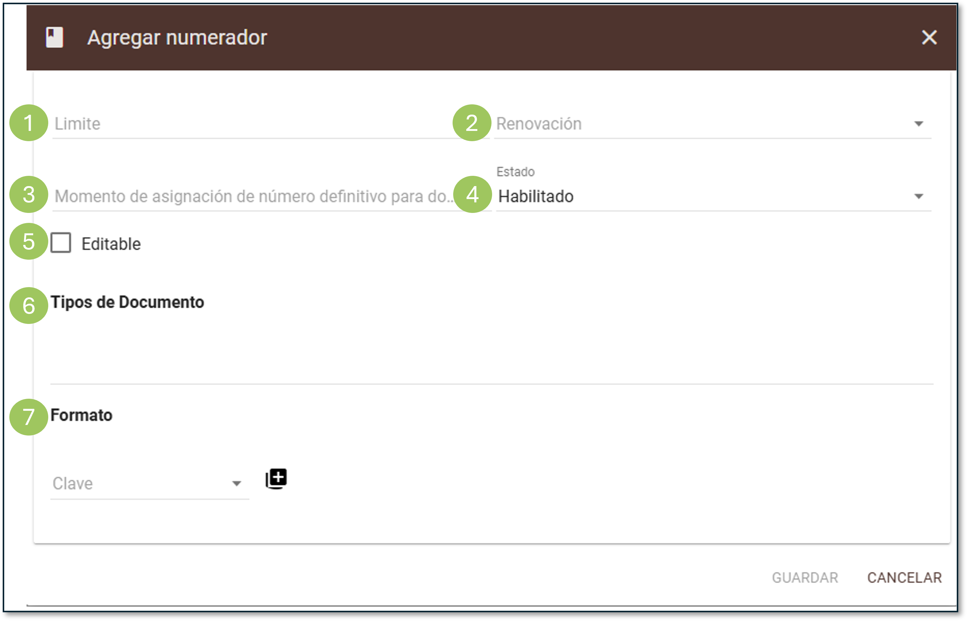 Formulario para agregar un numerador.