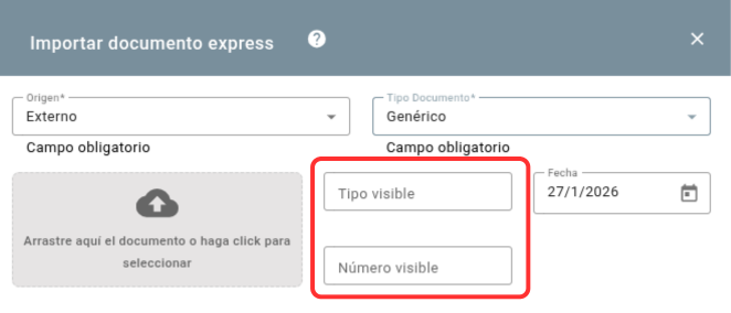 Formulario de importación express campos a completar de origen externo