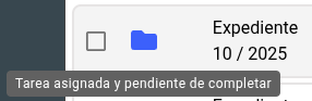 Marca visual de expediente con tarea activa