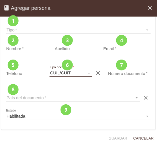 Formulario para agregar persona.
