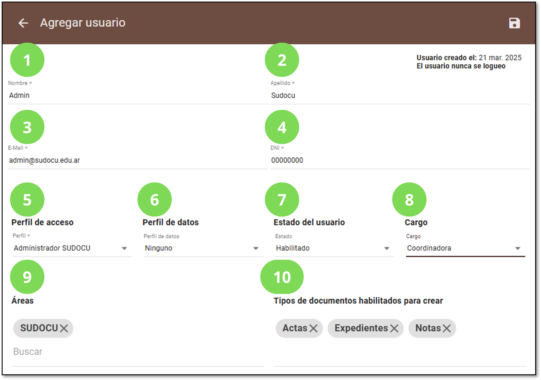 Formulario de alta de usuarios.
